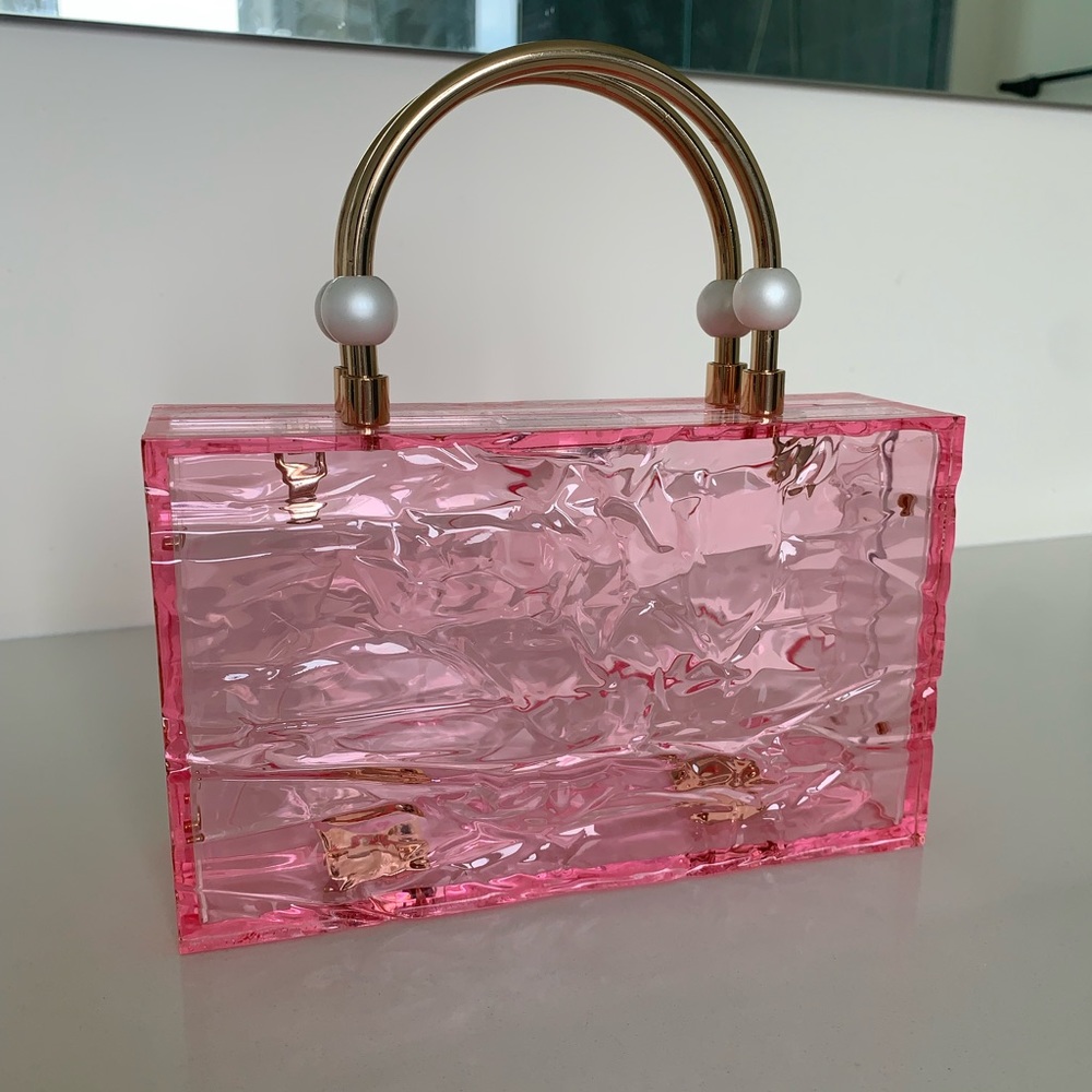 Zara pink acrylic and pearl clutch